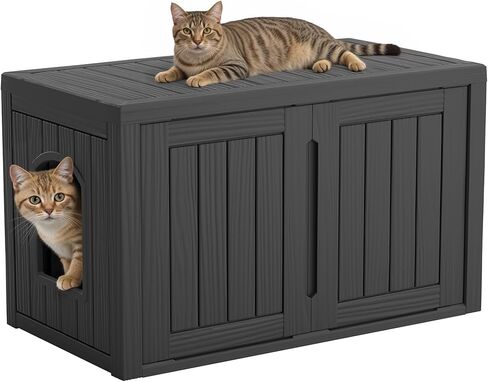 Cat Litter Box Enclosure, Covered Cat Litter Box with Adjustable Partition, Multi-Functional Hidden Enclosed Litter Box Furniture, Easy to Clean & Assemble, Black in Kuwait