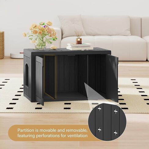 Cat Litter Box Enclosure, Covered Cat Litter Box with Adjustable Partition, Multi-Functional Hidden Enclosed Litter Box Furniture, Easy to Clean & Assemble, Black in Kuwait