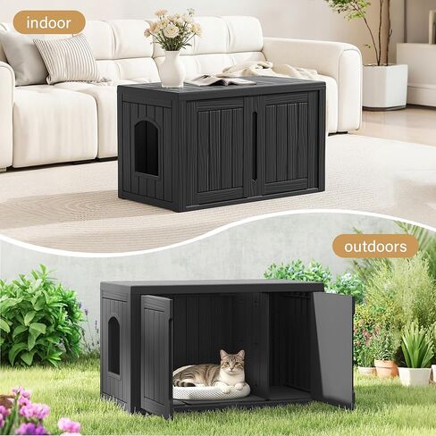 Cat Litter Box Enclosure, Covered Cat Litter Box with Adjustable Partition, Multi-Functional Hidden Enclosed Litter Box Furniture, Easy to Clean & Assemble, Black in Kuwait
