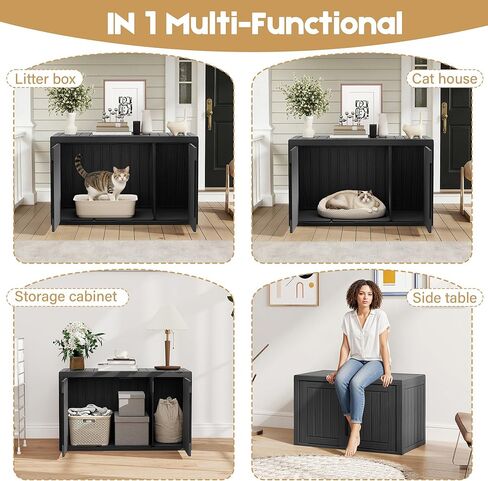 Cat Litter Box Enclosure, Covered Cat Litter Box with Adjustable Partition, Multi-Functional Hidden Enclosed Litter Box Furniture, Easy to Clean & Assemble, Black in Kuwait