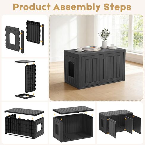 Cat Litter Box Enclosure, Covered Cat Litter Box with Adjustable Partition, Multi-Functional Hidden Enclosed Litter Box Furniture, Easy to Clean & Assemble, Black in Kuwait