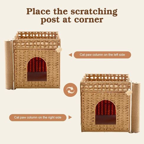 Stylish Cat Litter Box Enclosure with Scratching Post – Handwoven Rattan Cat House, Hidden Litter Mat & Fence, 20.5×18.5×19.1 in, Indoor & Outdoor Use in Kuwait