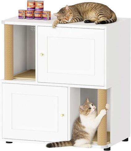 Double Cat Litter Box Enclosure, Litter Box Cabinet for 2 Cats, Hidden Cat Litter Box Furniture, Dog-Proof Litter Box Enclosure with Cats Scratching Post, Suitable for Most Litter Boxes in Kuwait