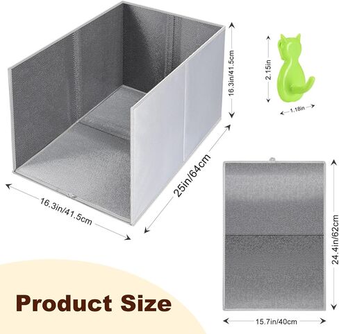 Uross Cat Litter Box Enclosure Splash Guard، كبير جدًا 25 × 16.3 × 16.3 بوصة قابل للطي مقاوم للماء صندوق القطط مع خطافات للمغرفة - رمادي in Kuwait