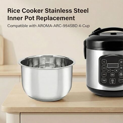Rice Cooker Replacement Pot, Compatible with AROMA-ARC-954SBD and ARC-914SBD 4-Cup, 304 Stainless Steel for Everyday Home Cooking, Durable Easy-Clean Design in Kuwait