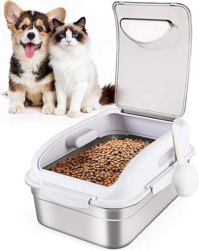 حاوية تخزين أغذية الحيوانات الأليفة من الفولاذ المقاوم للصدأ من ALL FOR PAWS مع غطاء محكم ومغرفة، صندوق تخزين معدني من الفولاذ المقاوم للصدأ 304 لأطعمة وأطعمة الكلاب الصغيرة، وطعام القطط، وبذور الطيور، يصل وزنها إلى 11 رطلاً، وتحافظ على نضارتها، وسهلة الت in Kuwait