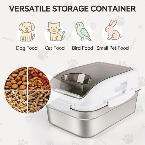 حاوية تخزين أغذية الحيوانات الأليفة من الفولاذ المقاوم للصدأ من ALL FOR PAWS مع غطاء محكم ومغرفة، صندوق تخزين معدني من الفولاذ المقاوم للصدأ 304 لأطعمة وأطعمة الكلاب الصغيرة، وطعام القطط، وبذور الطيور، يصل وزنها إلى 11 رطلاً، وتحافظ على نضارتها، وسهلة الت in Kuwait