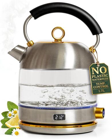 Stainless Steel Electric Kettle with Temperature Control - BPA and Plastic Free Electric Kettle with Keep Warm Function, Borosilicate Glass - Fast 1500W Hot Water Boiler, Auto Shut-Off in Kuwait