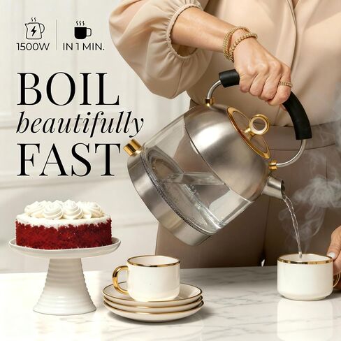 Stainless Steel Electric Kettle with Temperature Control - BPA and Plastic Free Electric Kettle with Keep Warm Function, Borosilicate Glass - Fast 1500W Hot Water Boiler, Auto Shut-Off in Kuwait