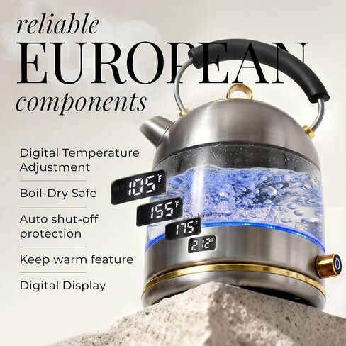 Stainless Steel Electric Kettle with Temperature Control - BPA and Plastic Free Electric Kettle with Keep Warm Function, Borosilicate Glass - Fast 1500W Hot Water Boiler, Auto Shut-Off in Kuwait