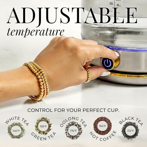Stainless Steel Electric Kettle with Temperature Control - BPA and Plastic Free Electric Kettle with Keep Warm Function, Borosilicate Glass - Fast 1500W Hot Water Boiler, Auto Shut-Off in Kuwait