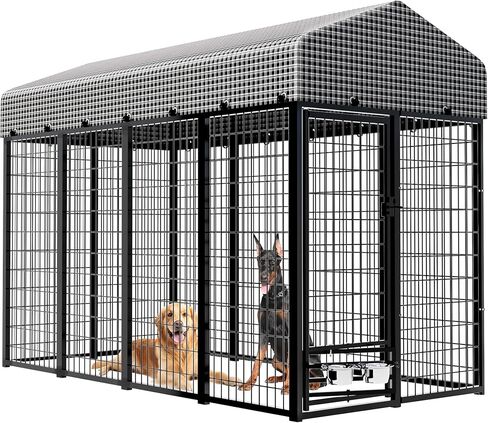 Large Dog Kennel Outside with Roof, Heavy-Duty Indoor Outdoor Dog Run Dog Enclosure with Removable Cover, Dog Pens Outside Playpen with Latch-Lock & Swivel Feeding Door, 4x8x6 Ft in Kuwait