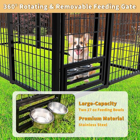 Large Dog Kennel Outside with Roof, Heavy-Duty Indoor Outdoor Dog Run Dog Enclosure with Removable Cover, Dog Pens Outside Playpen with Latch-Lock & Swivel Feeding Door, 4x8x6 Ft in Kuwait