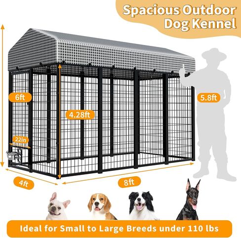 Large Dog Kennel Outside with Roof, Heavy-Duty Indoor Outdoor Dog Run Dog Enclosure with Removable Cover, Dog Pens Outside Playpen with Latch-Lock & Swivel Feeding Door, 4x8x6 Ft in Kuwait
