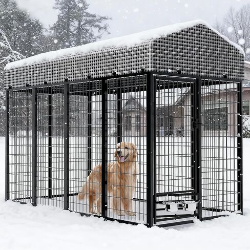 Large Dog Kennel Outside with Roof, Heavy-Duty Indoor Outdoor Dog Run Dog Enclosure with Removable Cover, Dog Pens Outside Playpen with Latch-Lock & Swivel Feeding Door, 4x8x6 Ft in Kuwait