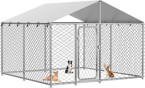 7.8x7.8 FT Extra Large & Heavy Duty Dog Kennel Run - Outdoor Metal Enclosure with Lockable Door and Waterproof Cover for Big Dogs in Kuwait