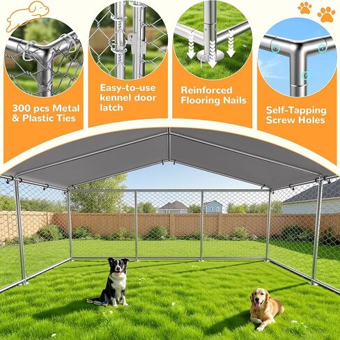 7.8x7.8 FT Extra Large & Heavy Duty Dog Kennel Run - Outdoor Metal Enclosure with Lockable Door and Waterproof Cover for Big Dogs in Kuwait