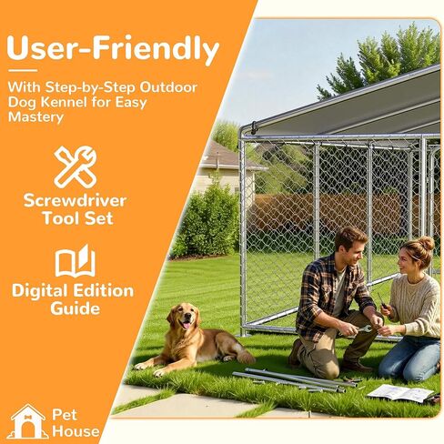 7.8x7.8 FT Extra Large & Heavy Duty Dog Kennel Run - Outdoor Metal Enclosure with Lockable Door and Waterproof Cover for Big Dogs in Kuwait