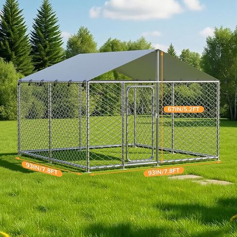 7.8x7.8 FT Extra Large & Heavy Duty Dog Kennel Run - Outdoor Metal Enclosure with Lockable Door and Waterproof Cover for Big Dogs in Kuwait