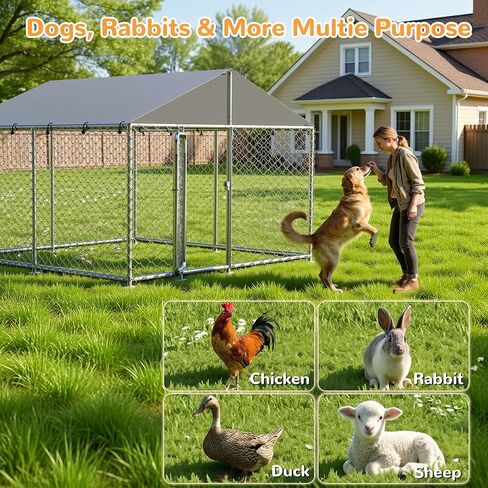 7.8x7.8 FT Extra Large & Heavy Duty Dog Kennel Run - Outdoor Metal Enclosure with Lockable Door and Waterproof Cover for Big Dogs in Kuwait