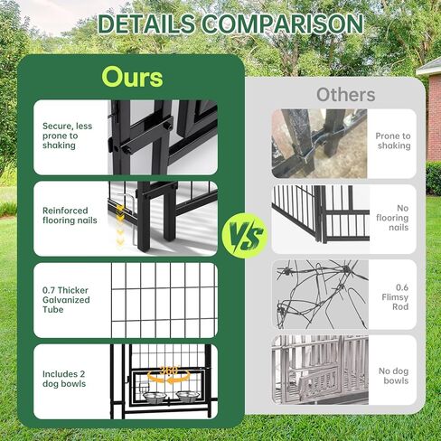 8 x 4 x 6 FT Outdoor Large Dog Kennel with Waterproof Roof, Durable Steel Fence, Secure Lock & Rotating Feeding Bowls, Large Dog Enclosure for Backyard Farm in Kuwait