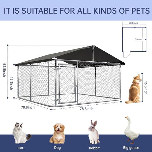 Petony Large Outdoor Dog Cage, Heavy Duty Dog Kennel House Mesh, Big Enclosure Pet Kennel Steel Fence with Secure Lock(78"x 78") in Kuwait