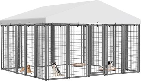 10x10ft Large Outdoor Dog Kennel,Heavy Duty Galvanized Steel Enclosure with Waterproof Roof & Secure Lock for Giant Breed Dogs in Kuwait