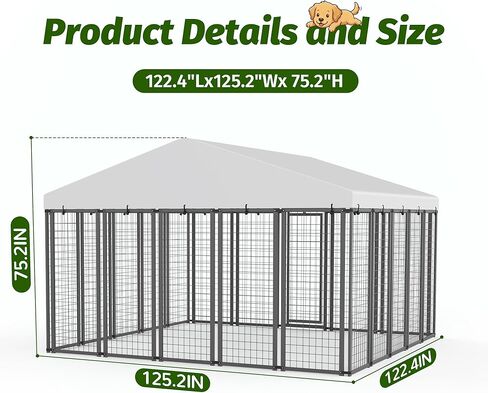 10x10ft Large Outdoor Dog Kennel,Heavy Duty Galvanized Steel Enclosure with Waterproof Roof & Secure Lock for Giant Breed Dogs in Kuwait