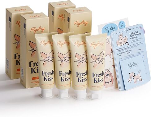 FlyDog Fresh Kiss Dog Tooth Brushing Kit - Vet Approved Formula, Enzymatic Dog Toothpaste and Brush - Breath Freshener & Tartar Remover, 360° Toothbrush & Finger Brush, Dental Guide, Peanut Butter in Saudi Arabia