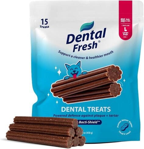 علاجات الأسنان الطازجة للكلاب XS، أعواد تنظيف الأسنان المُصممة بواسطة طبيب بيطري للمساعدة في تقليل البلاك والجير وإنعاش التنفس، 64 قطعة مضغ أسنان خالية من الفرشاة للكلاب حتى وزن 10 رطل in Kuwait
