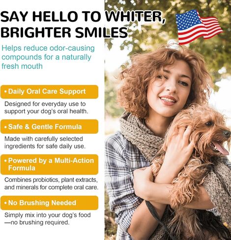 Dog Teeth Cleaning Powder, Dental Powder for Dogs Teeth Cleaning and Breath Fresh, Bad Breath Fresher & Tartar Remover with Enzyme, Probiotics. Plaque Off Pet Tooth Cleaning 120 Grams 60 Servings in Kuwait