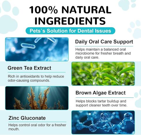 Dog Teeth Cleaning Powder, Dental Powder for Dogs Teeth Cleaning and Breath Fresh, Bad Breath Fresher & Tartar Remover with Enzyme, Probiotics. Plaque Off Pet Tooth Cleaning 120 Grams 60 Servings in Kuwait