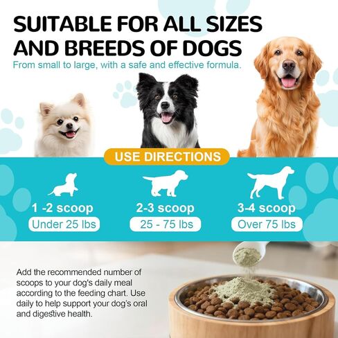 Dog Teeth Cleaning Powder, Dental Powder for Dogs Teeth Cleaning and Breath Fresh, Bad Breath Fresher & Tartar Remover with Enzyme, Probiotics. Plaque Off Pet Tooth Cleaning 120 Grams 60 Servings in Kuwait