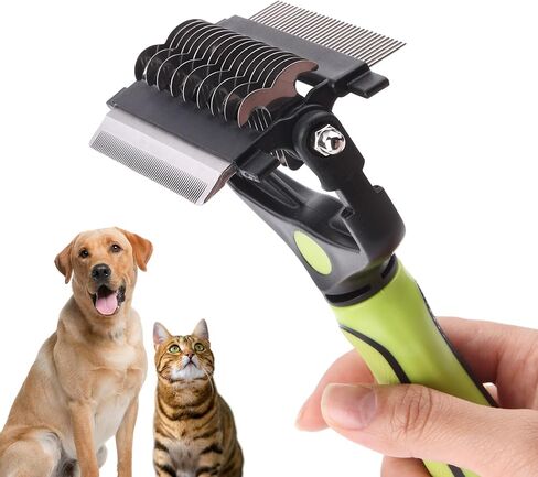 PAWSPIK 3-in-1 Dog Grooming Brush – Undercoat Rake, Deshedding Tool & Comb for Dogs & Cats, Dual-Sided 9 & 17 Teeth Dematting Brush, Anti-Slip Handle, Large in Kuwait