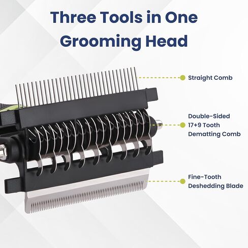 PAWSPIK 3-in-1 Dog Grooming Brush – Undercoat Rake, Deshedding Tool & Comb for Dogs & Cats, Dual-Sided 9 & 17 Teeth Dematting Brush, Anti-Slip Handle, Large in Kuwait