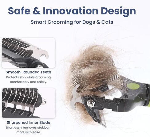 PAWSPIK 3-in-1 Dog Grooming Brush – Undercoat Rake, Deshedding Tool & Comb for Dogs & Cats, Dual-Sided 9 & 17 Teeth Dematting Brush, Anti-Slip Handle, Large in Kuwait