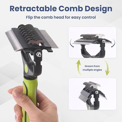 PAWSPIK 3-in-1 Dog Grooming Brush – Undercoat Rake, Deshedding Tool & Comb for Dogs & Cats, Dual-Sided 9 & 17 Teeth Dematting Brush, Anti-Slip Handle, Large in Kuwait