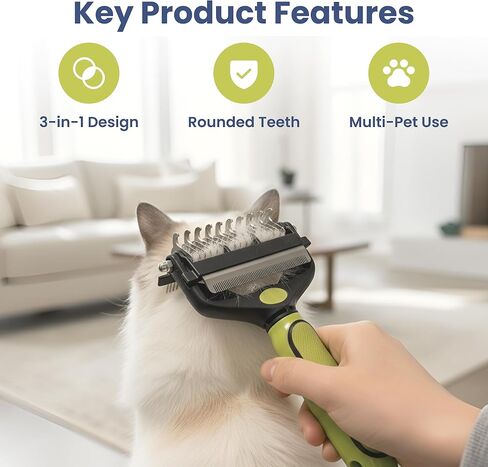 PAWSPIK 3-in-1 Dog Grooming Brush – Undercoat Rake, Deshedding Tool & Comb for Dogs & Cats, Dual-Sided 9 & 17 Teeth Dematting Brush, Anti-Slip Handle, Large in Kuwait