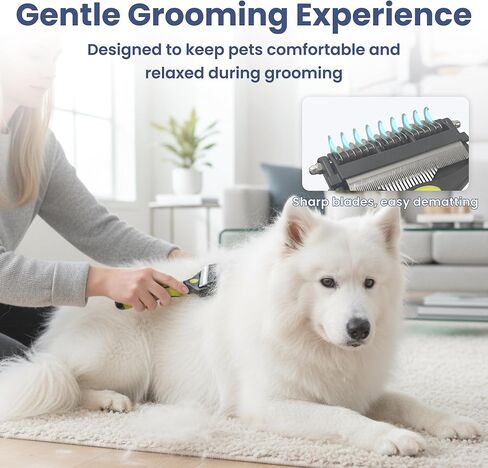 PAWSPIK 3-in-1 Dog Grooming Brush – Undercoat Rake, Deshedding Tool & Comb for Dogs & Cats, Dual-Sided 9 & 17 Teeth Dematting Brush, Anti-Slip Handle, Large in Kuwait