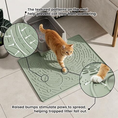 OHMO Cat Litter Mat Large Litter Box Mat, 31.5x23.6 Sage Green, Premium BPA-Free Silicone Rubber Kitty Litter Mat for Litter Box, High Edge Scatter Control Non-Slip Waterproof Litter Trapping Mat in Kuwait