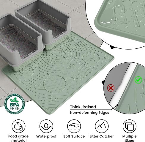 OHMO Cat Litter Mat Large Litter Box Mat, 31.5x23.6 Sage Green, Premium BPA-Free Silicone Rubber Kitty Litter Mat for Litter Box, High Edge Scatter Control Non-Slip Waterproof Litter Trapping Mat in Kuwait