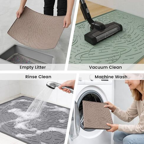 OHMO Cat Litter Mat Large Litter Box Mat, 31.5x23.6 Sage Green, Premium BPA-Free Silicone Rubber Kitty Litter Mat for Litter Box, High Edge Scatter Control Non-Slip Waterproof Litter Trapping Mat in Kuwait
