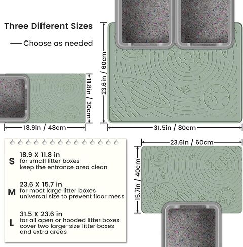 OHMO Cat Litter Mat Large Litter Box Mat, 31.5x23.6 Sage Green, Premium BPA-Free Silicone Rubber Kitty Litter Mat for Litter Box, High Edge Scatter Control Non-Slip Waterproof Litter Trapping Mat in Kuwait