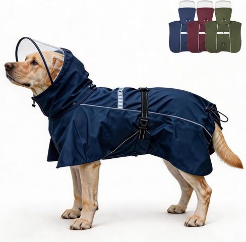Pet Dog Raincoat Jacket Large Dog Rain Poncho with Transparent Hood, Double-Layer Structure, Adjustable, Waterproof, and Reflective, Suitable for Medium to Large (Army Green, 6XL) in Kuwait