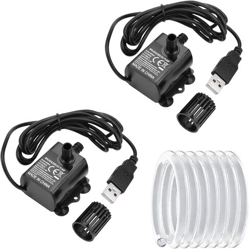 80GPH 5W USB Mini Water Pump With 2M(6.6ft) Clear Tube,300L/H durable fountain water pump for Pond Fountain, Aquariums Fish Tank, Statuary, Hydroponic 2-Pcs in Kuwait