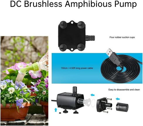 80GPH 5W USB Mini Water Pump With 2M(6.6ft) Clear Tube,300L/H durable fountain water pump for Pond Fountain, Aquariums Fish Tank, Statuary, Hydroponic 2-Pcs in Kuwait