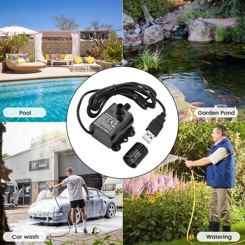 80GPH 5W USB Mini Water Pump With 2M(6.6ft) Clear Tube,300L/H durable fountain water pump for Pond Fountain, Aquariums Fish Tank, Statuary, Hydroponic 2-Pcs in Kuwait