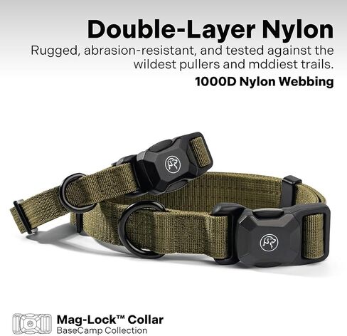 Scout Supply Co.طوق كلب عالي التحمل مع إبزيم مغناطيسي سريع التحرير، طوق كلب مزدوج الطبقات من النايلون قابل للتعديل للكلاب المتوسطة، (أخضر، متوسط: 14 بوصة إلى 18 بوصة) in Kuwait