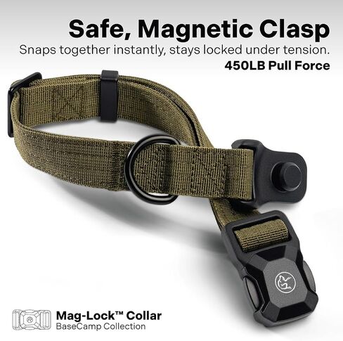 Scout Supply Co.طوق كلب عالي التحمل مع إبزيم مغناطيسي سريع التحرير، طوق كلب مزدوج الطبقات من النايلون قابل للتعديل للكلاب المتوسطة، (أخضر، متوسط: 14 بوصة إلى 18 بوصة) in Kuwait