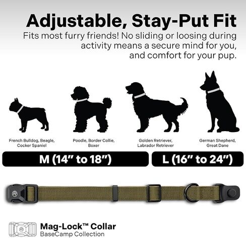 Scout Supply Co.طوق كلب عالي التحمل مع إبزيم مغناطيسي سريع التحرير، طوق كلب مزدوج الطبقات من النايلون قابل للتعديل للكلاب المتوسطة، (أخضر، متوسط: 14 بوصة إلى 18 بوصة) in Kuwait